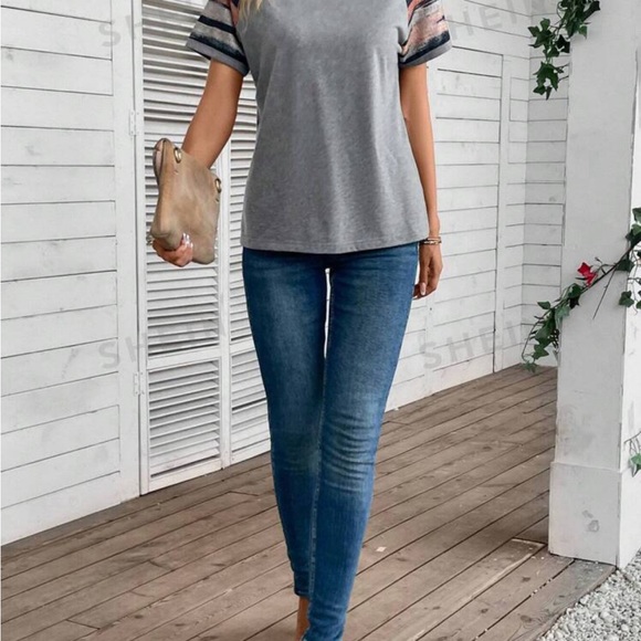 EMERY ROSE Raglan Sleeve Striped T-shirt - Picture 5 of 5